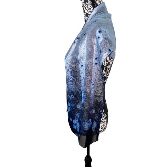 Sheer Blue Ombre Floral Scarf Wrap Lightweight Printed Shawl Soft Accessory - Picture 4 of 8